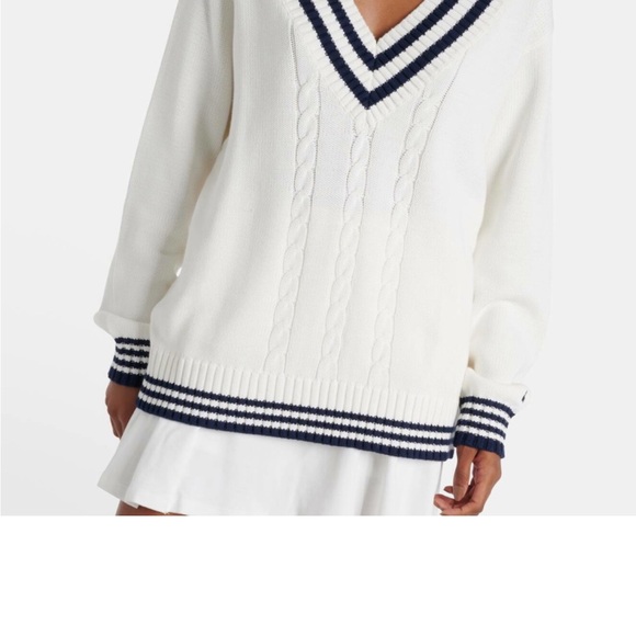 The Upside Louie Cotton V-Neck Sweater White and Black - Picture 2 of 5